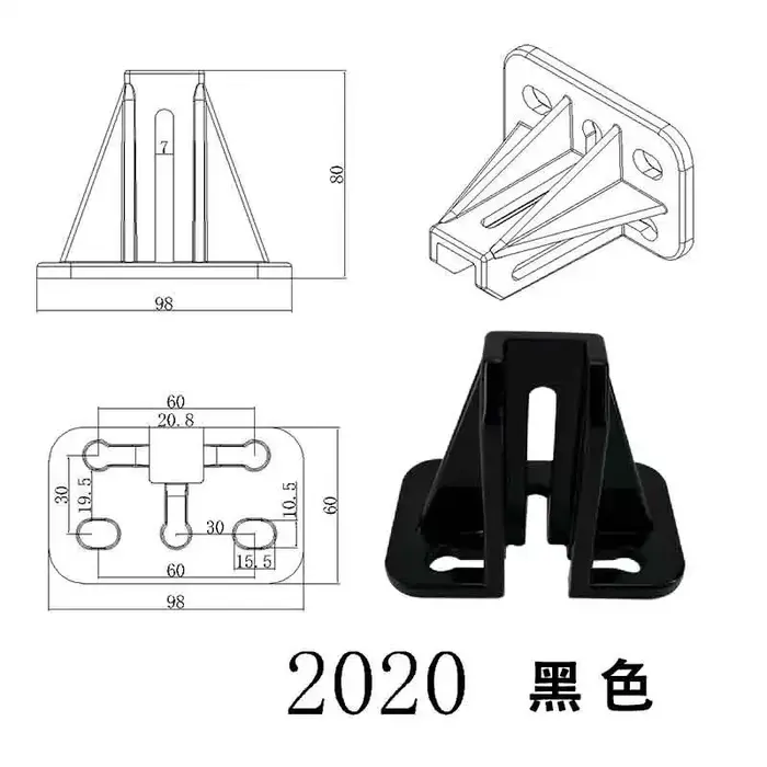 Base fixe carrée en aluminium pour profilés 2020/3030/3060 pour clôture