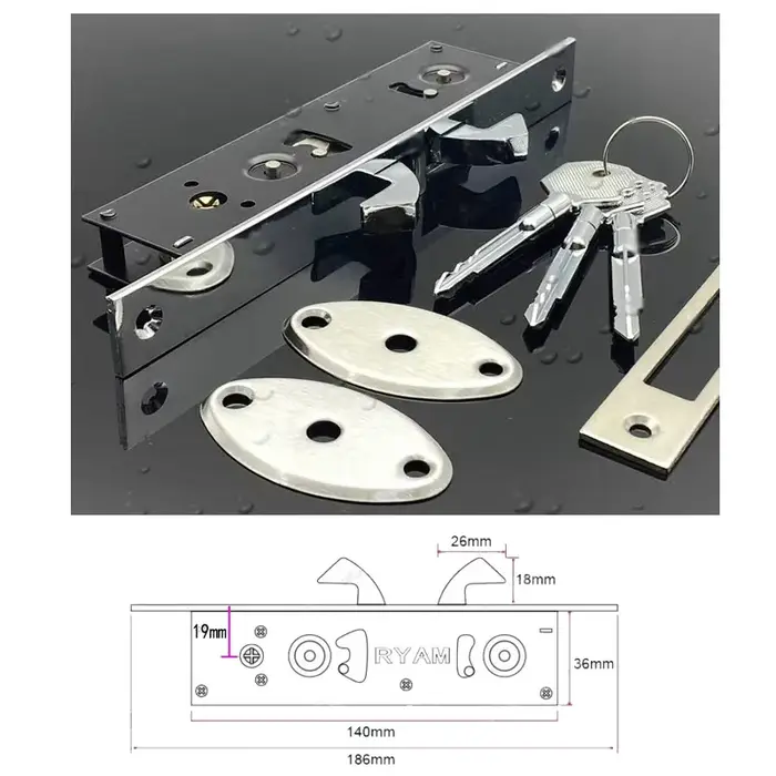 Serrure à crochet pour porte coulissante en alliage d'aluminium