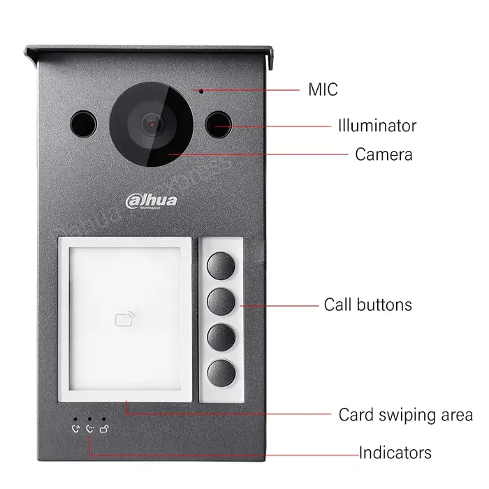 Dahua Original 2MP IP & WiFi Station de porte de Villa entièrement en métal 4 boutons interphone vidéo PoE prend en charge deux serrures RS485 IR VTO3311Q-WP