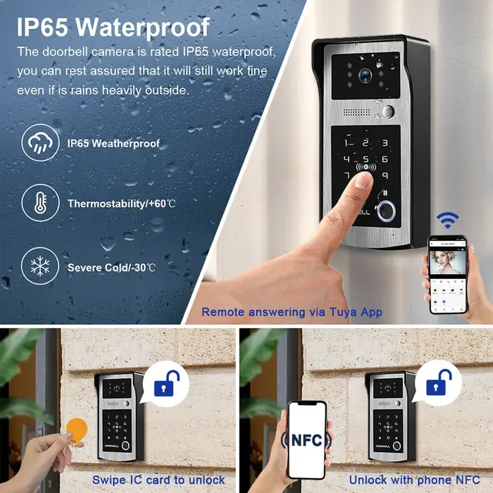 Sonnette vidéo WiFi Tuya RFID avec caméra HD 1080P couleur