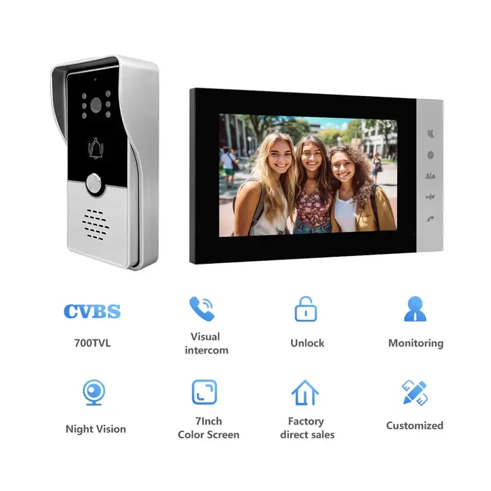 Interphone vidéo pour appartement et maison, 4 fils, étanche IP65, sonnette de nuit couleur, caméra