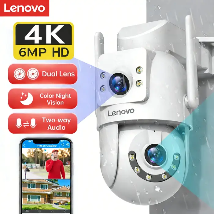 Caméra extérieure WiFi double objectif 4K Lenovo, WiFi 5G, communication bidirectionnelle, étanche I