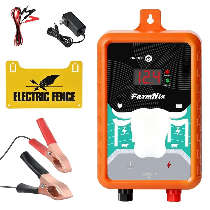 Électrificateur de clôture électrique 15 miles/24 km, 4 Joules, avec écran LCD, contrôleur 12V pour 