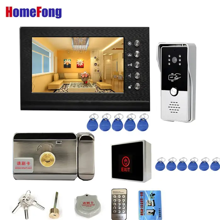 Homefong 7 pouces visiophone avec serrure électronique RFID interphone vidéo système de contrôle d'accès de porte déverrouiller parler nuit