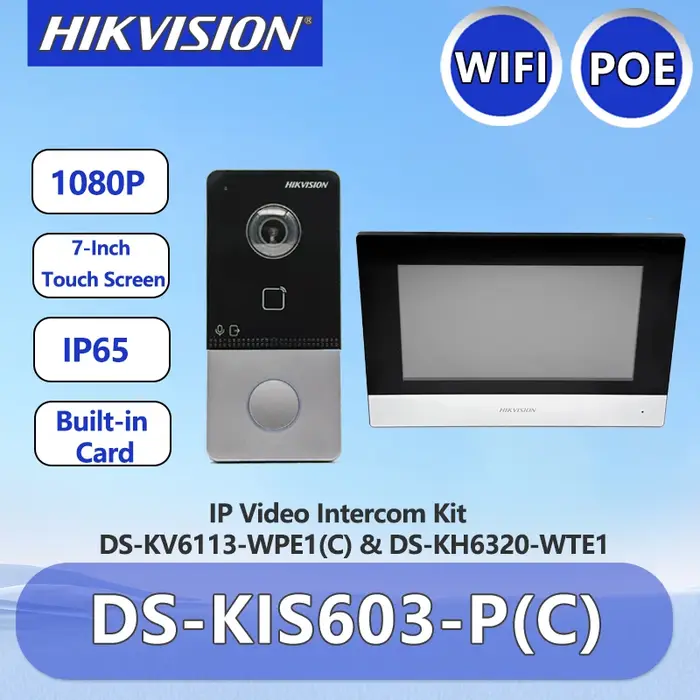 Kit d'interphone vidéo Hikvision DS-KIS603-P(C) avec sonnette POE