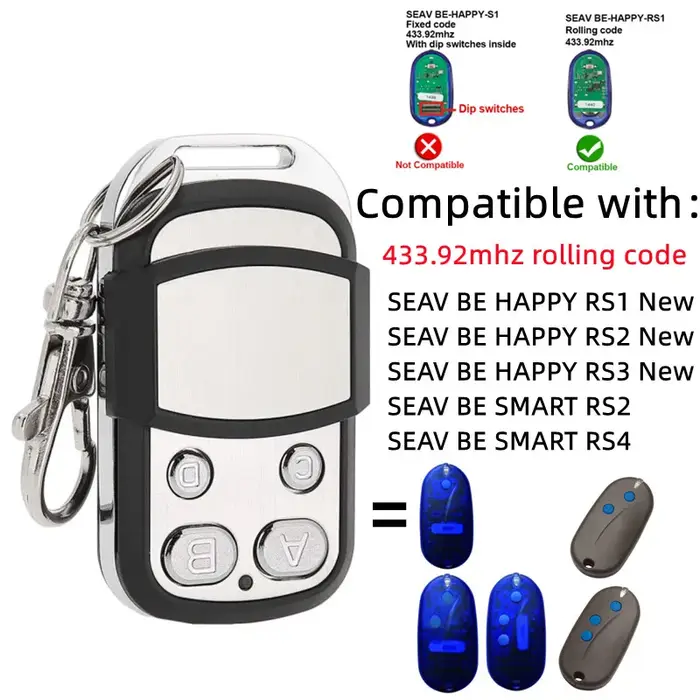 Télécommande de porte de Garage pour SEAV BE HAPPY RS1 nouveau/RS2 nouveau/RS3 nouveau/SMART RS2/SMA