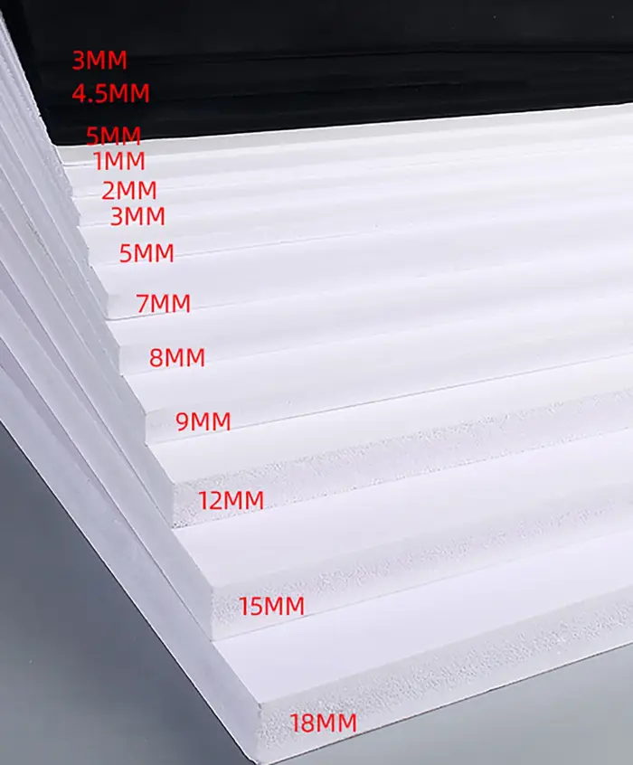Panneau de mousse PVC blanc/noir, épaisseur 1mm/2mm/3mm/4mm/5mm-18mm, feuille de modèle en plastique