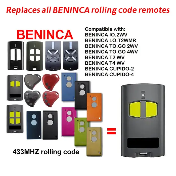 1-2pcs BENINCA TO. Télécommande de porte de garage go 2VA 433MHz code roulant