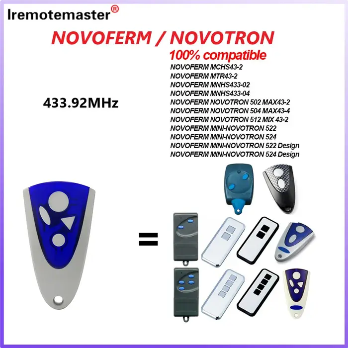 Pour NOVOFERM NOVOTRON télécommande de porte de Garage 502 MAX43-2 504 MAX43-4 512 MIX 43-2 pour MTR43-2 MCHS43-2 MNHS433-02 MNHS433-04