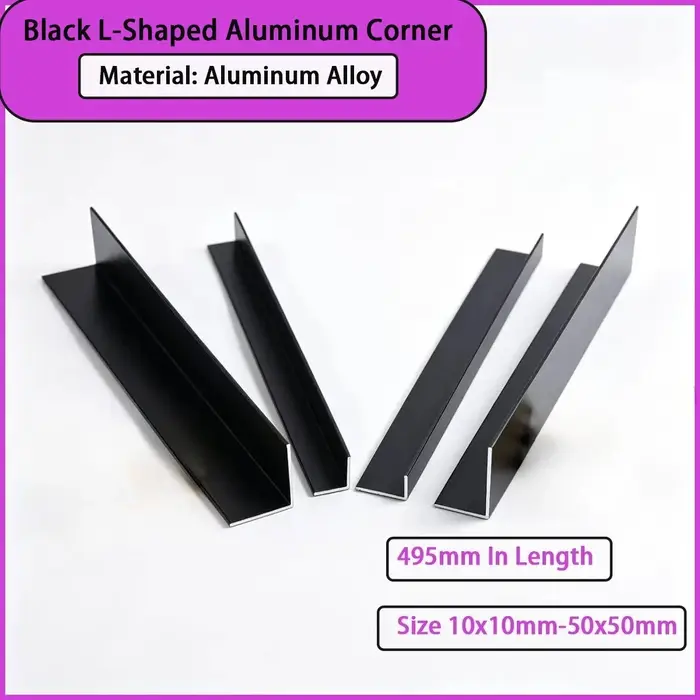 Cornière en aluminium noir en forme de L, taille 10x10mm-50x50mm, pour la construction de cadres, le