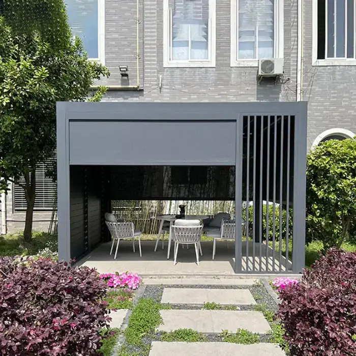 Pergola en aluminium de luxe moderne, toit de persienne étanche, pavillon de jardin en métal, amélio