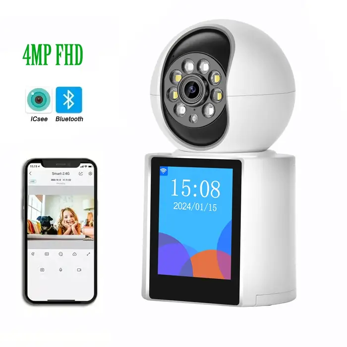 ICSEE 2K 4MP appel vidéo interphone Wifi caméra 2.4 pouces écran AI détecter Audio bidirectionnel co
