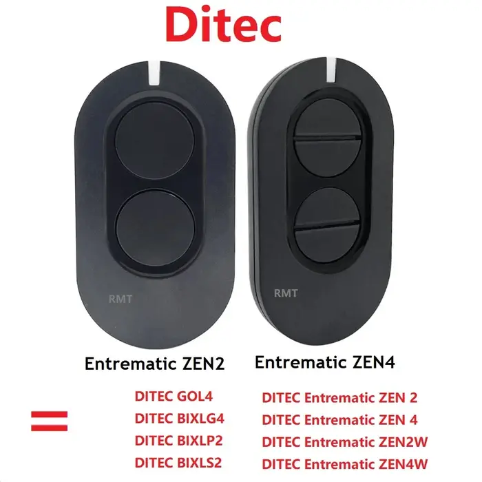 Ditec Entrematic ZEN 2 ZEN4 ZEN2W/ZEN4W Gol4 BIXLG4 BIXLP2 BIXLS2 télécommande de porte ouvre-porte de Garage 433.92MHz Code roulant