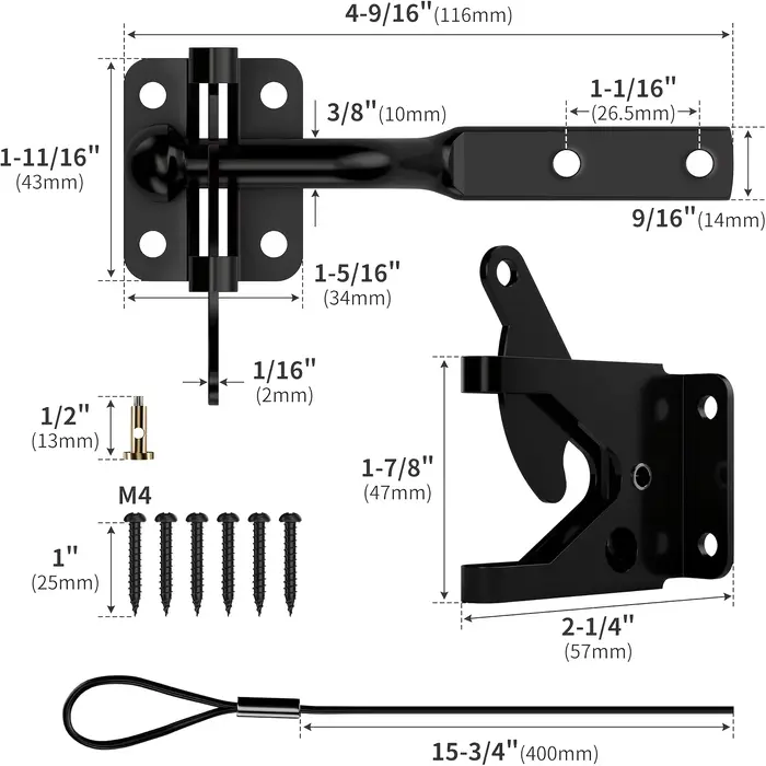 Loquet de portail avec câble à ressort pour clôture - Acier au carbone
