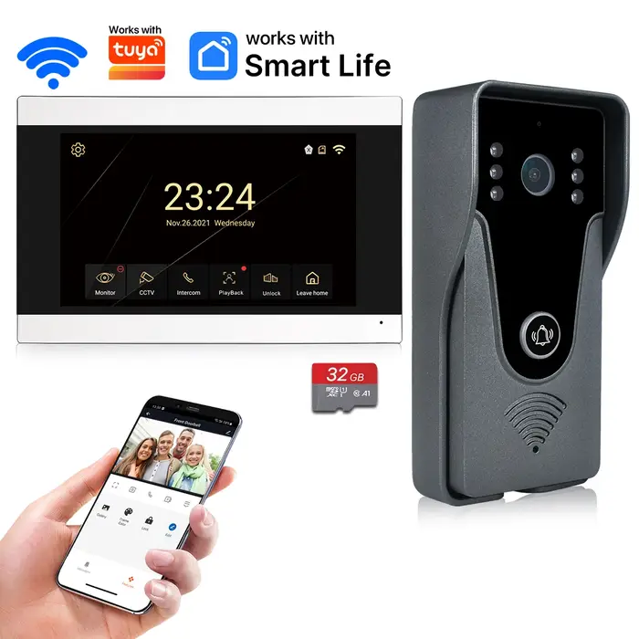 Système d'interphone vidéo WiFi sans fil, sonnette vidéo intelligente 1080P pour écran tactile domes
