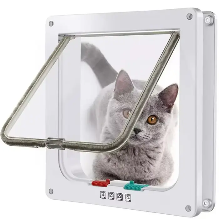 Chatière de Porte pour Chat ABS Magnétique Sécurité Renforcée Intérieure Extérieure Fenêtre Serrure 4 Voies