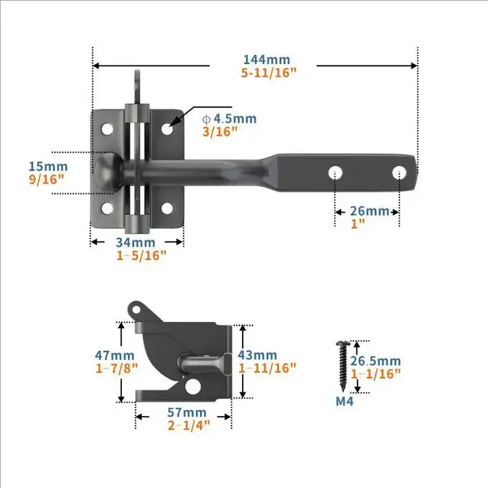 Loquet de portail automatique robuste avec boulon, ferme-porte auto-fermant pour clôture de jardin e